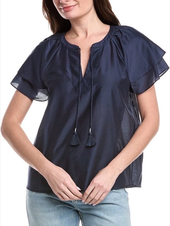Tommy Bahama Tops - Tommy Bahama Navy Short Sleeve Tassel Tie Blouse